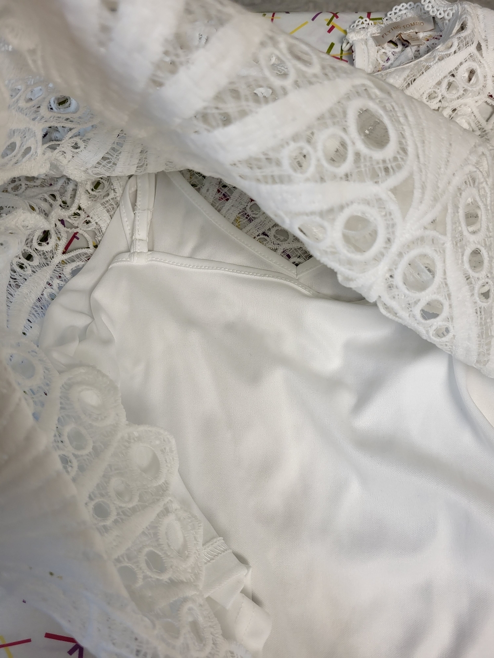 Flying Tomato White Crochet Lace Eyelet Puff-Sleeve Blouse Sz. S - Picture 13 of 13
